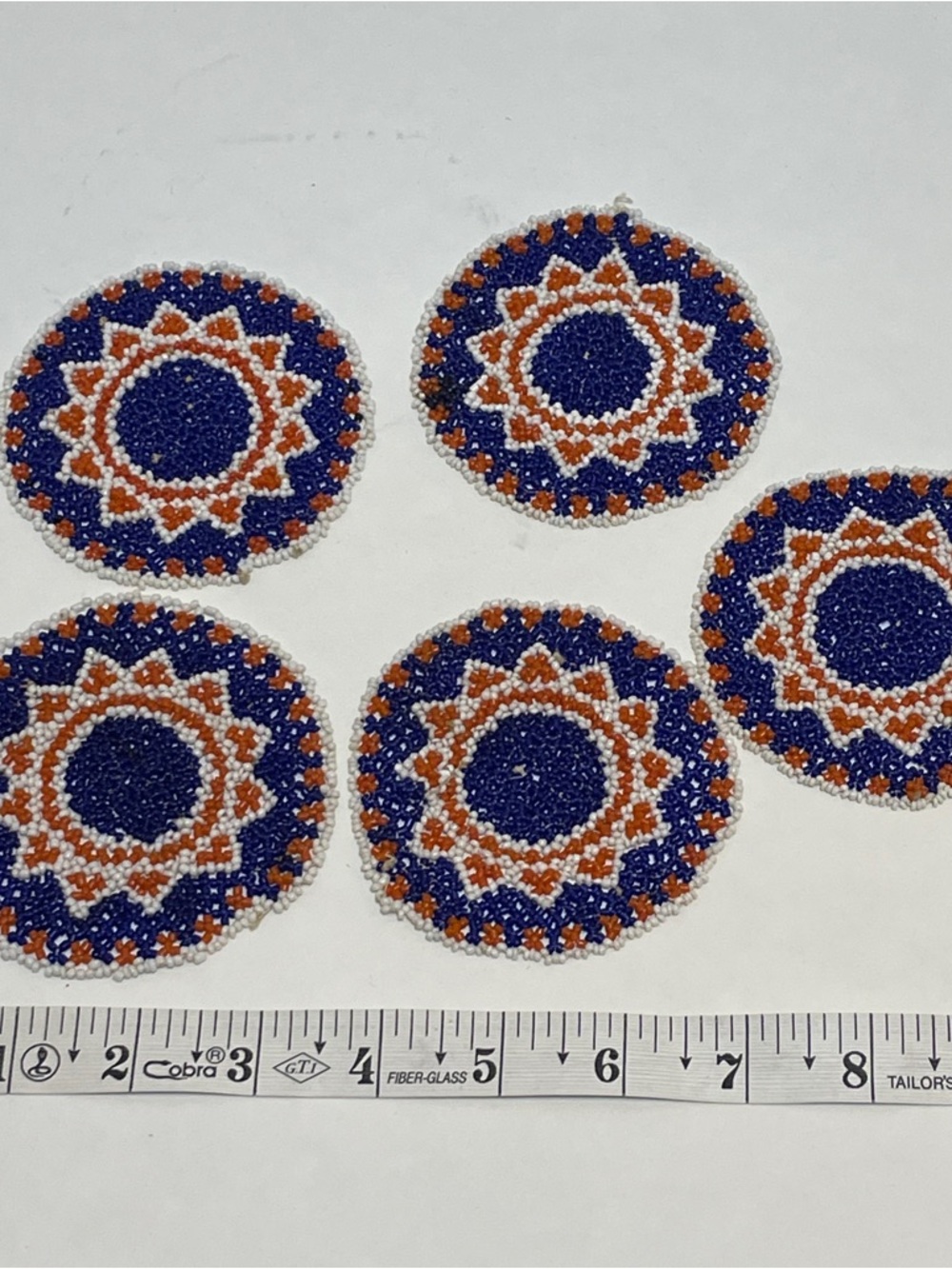 Southwestern Native American Handmade Tribal Beaded Coasters.  Set - 5 Coasters